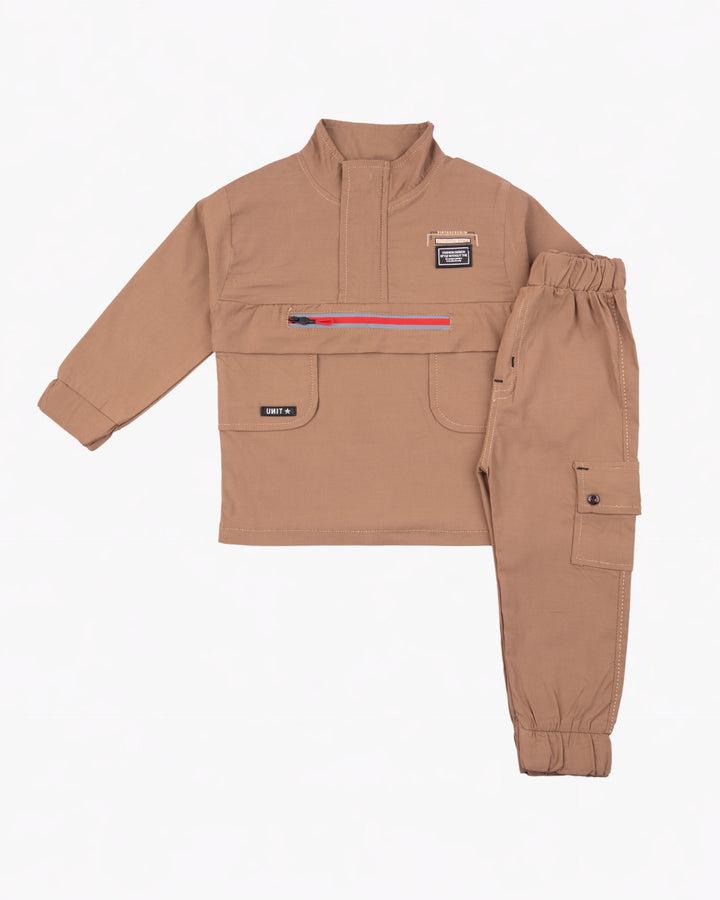 Boy Light Brown Pullover Jacket Set
