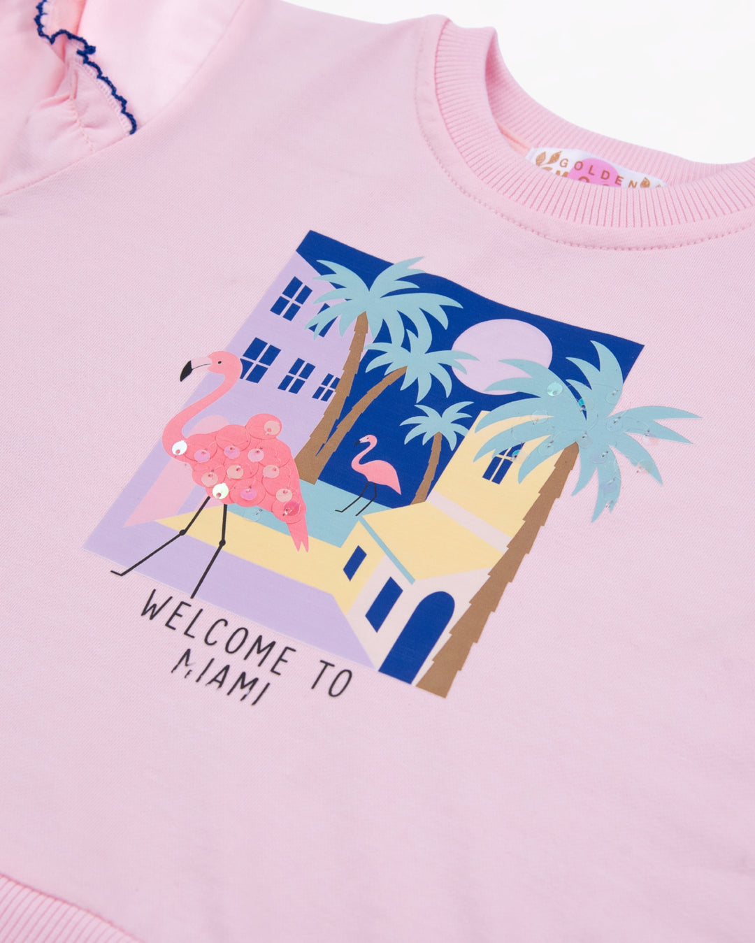 Girl Vacation Vibes Pink Ruffle Sleeve Sweatshirt