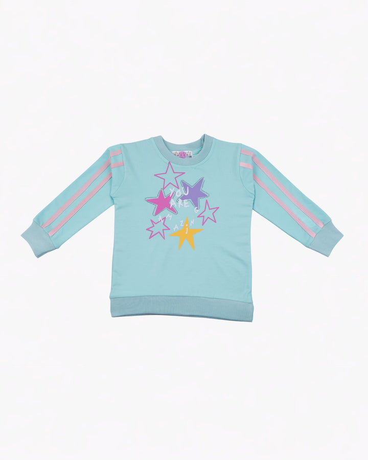 Girl Star Print Green Crewneck Sweatshirt
