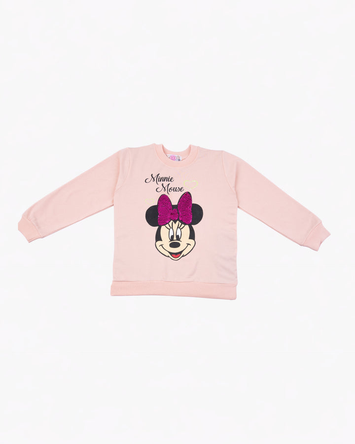 Girl Pink Minnie Mouse Crewneck Sweatshirt