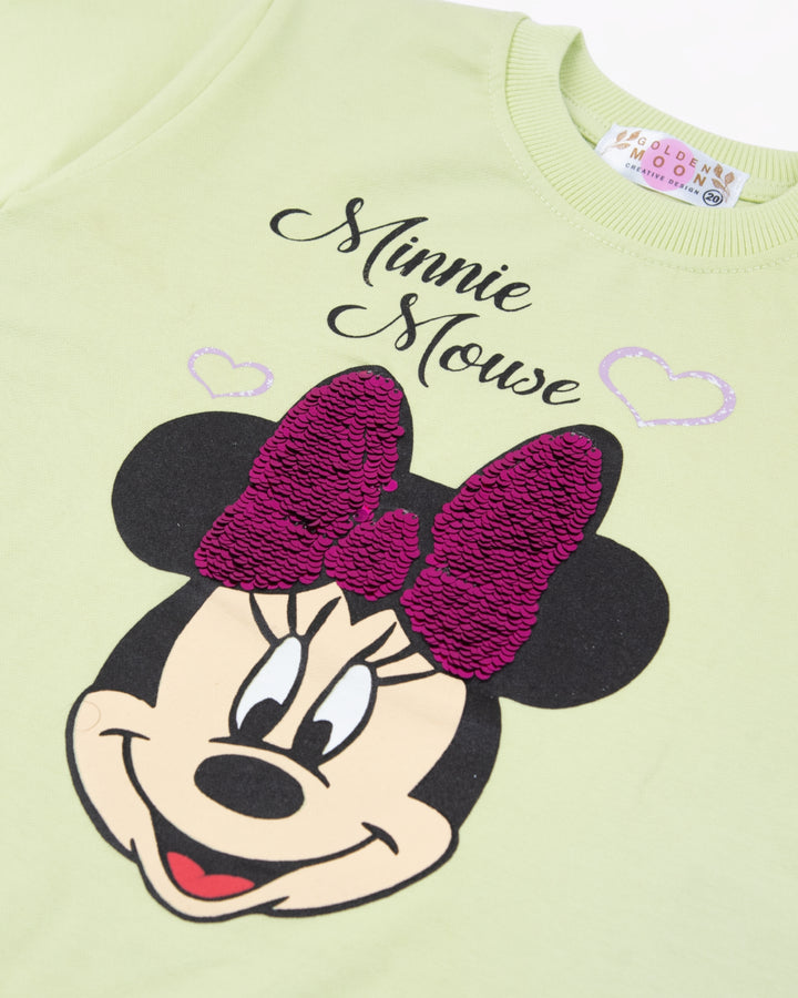Girl Green Minnie Mouse Crewneck Sweatshirt