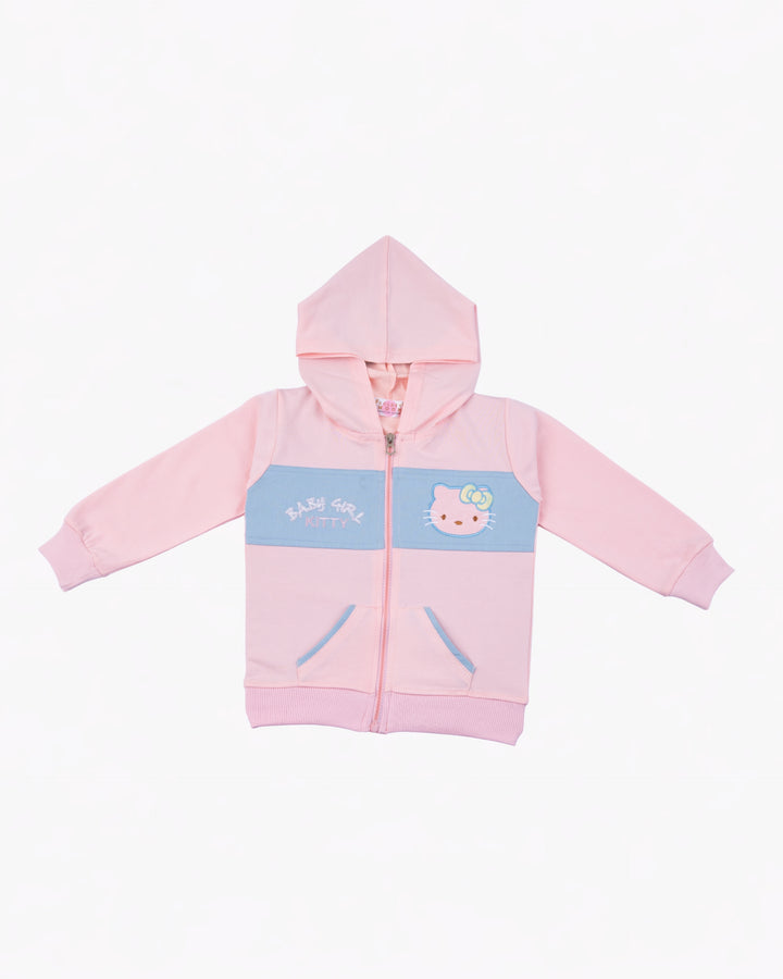 Girl Pink Hooded Zip-Up and Stripe Pant Set