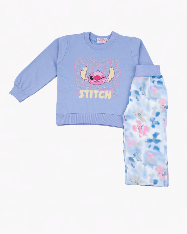Girl Blue Stitch Crewneck and Tie-Dye Pant Set