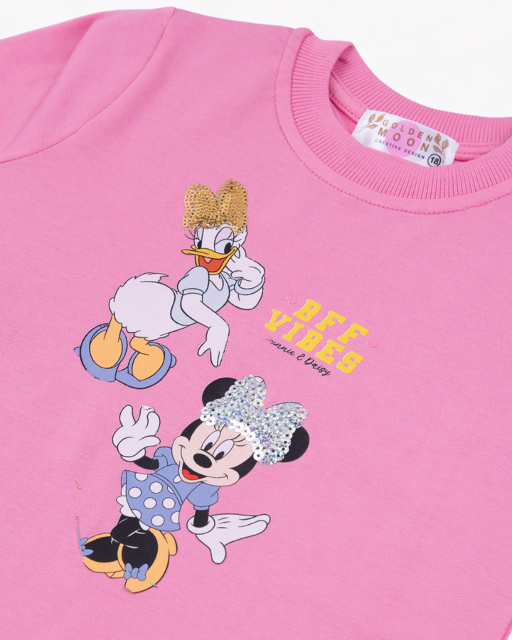 Girl Cartoon Friends Pink Crewneck Sweatshirt