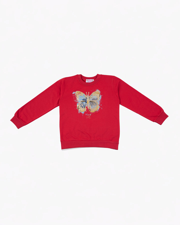 Girl Butterfly Red Crewneck Sweatshirt