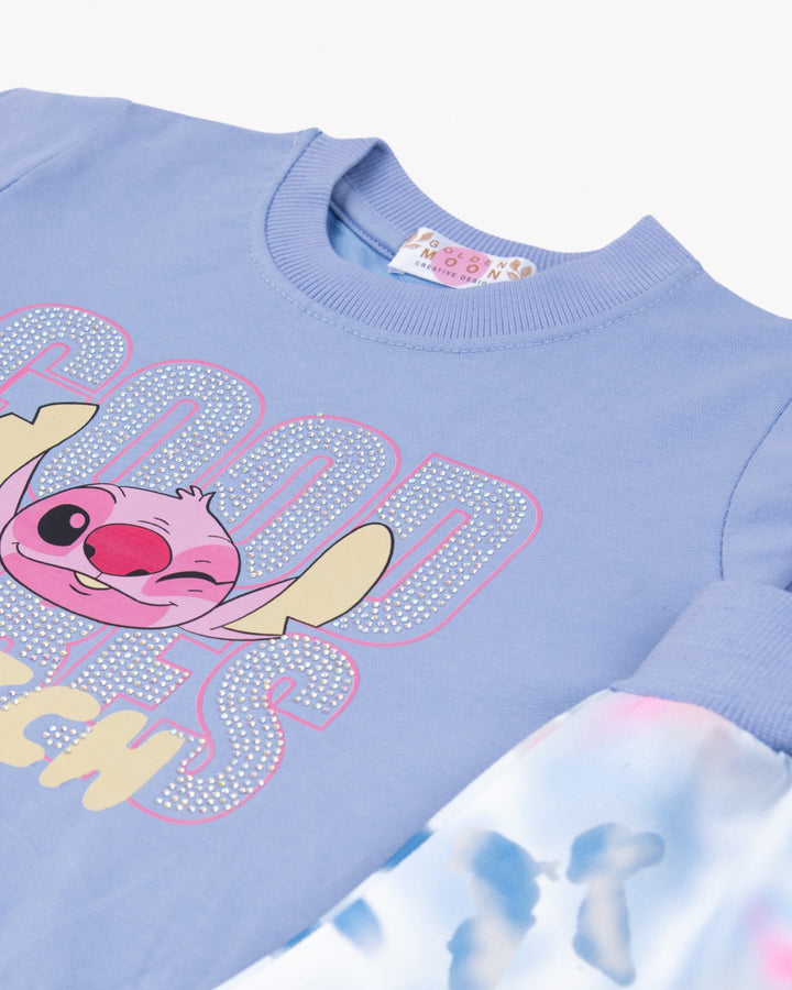 Girl Blue Stitch Crewneck and Tie-Dye Pant Set