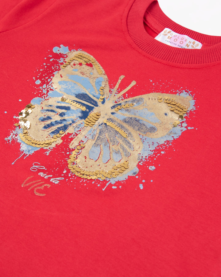 Girl Butterfly Red Crewneck Sweatshirt