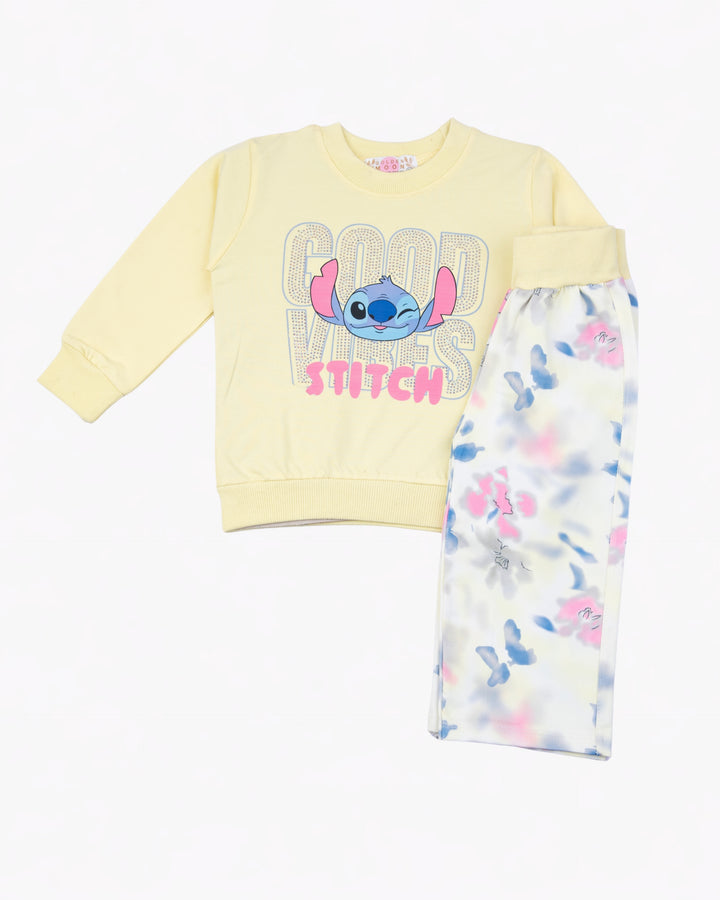 Girl Yellow Stitch Crewneck and Tie-Dye Pant Set