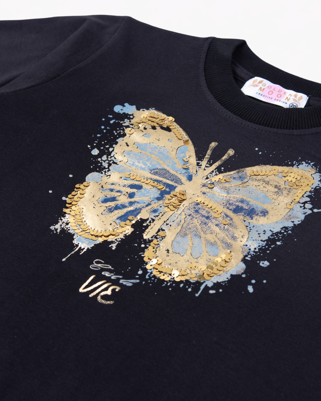 Girl Butterfly Black Crewneck Sweatshirt