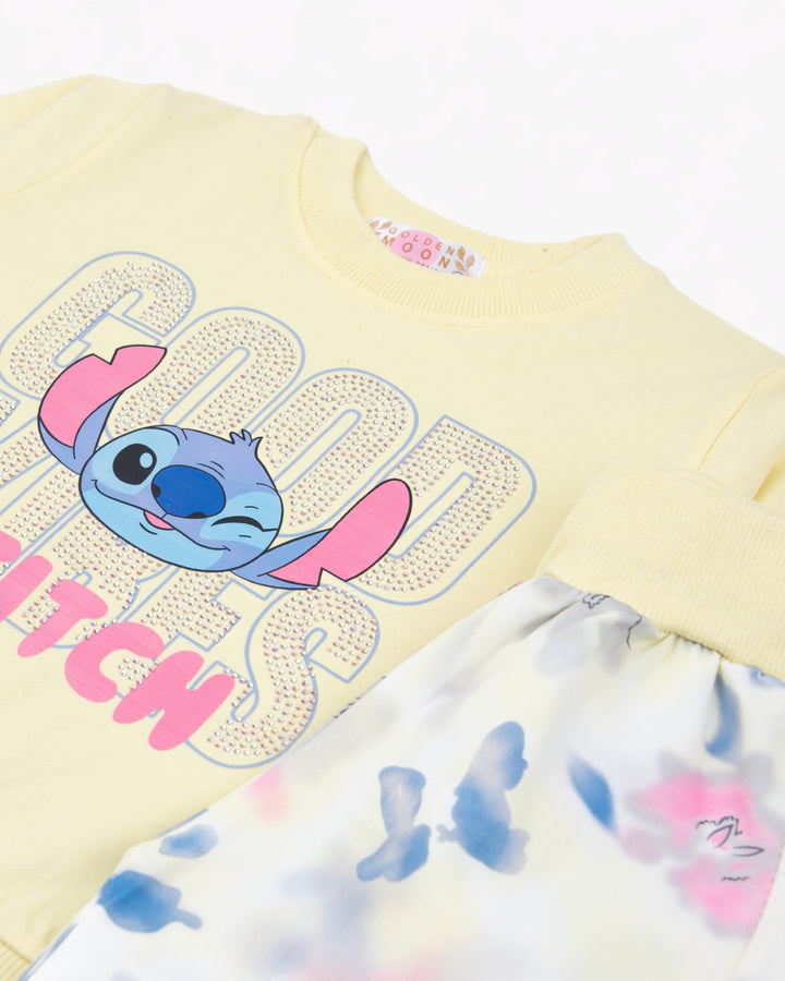 Girl Yellow Stitch Crewneck and Tie-Dye Pant Set