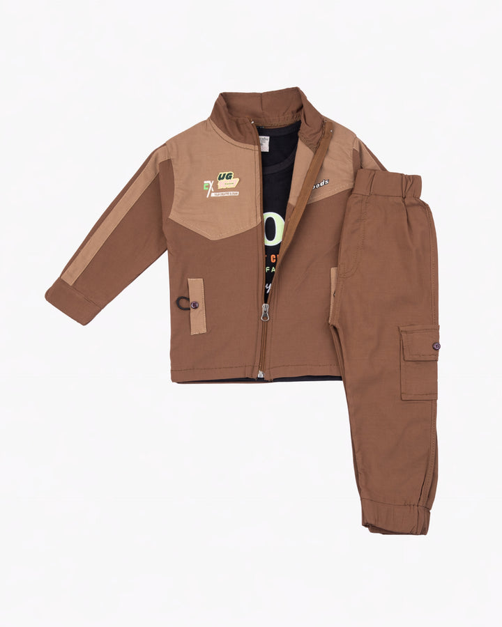 Boy Brown Detail 2 Piece Jacket Set
