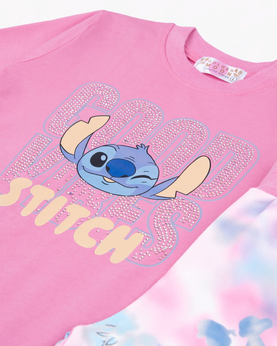 Girl Pink Stitch Crewneck and Tie-Dye Pant Set
