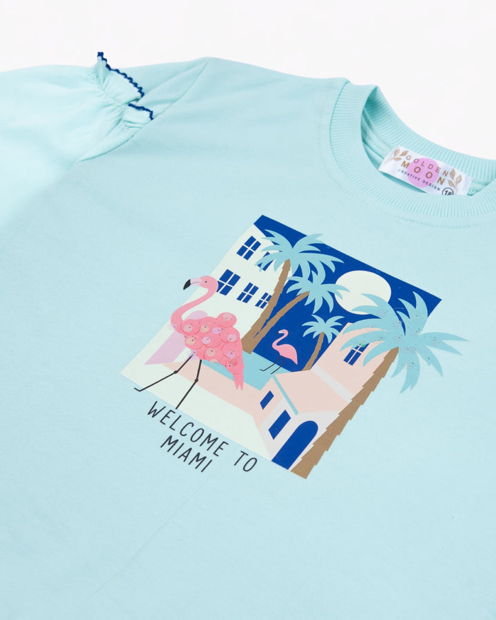 Girl Vacation Vibes Green Ruffle Sleeve Sweatshirt