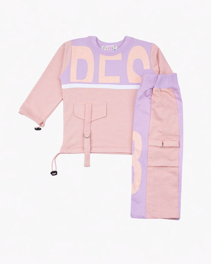 Girl Pink Utility Crewneck and Cargo Pant Set