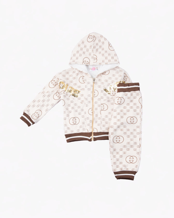 Girl Cream Graphic Hoodie and Pant Set