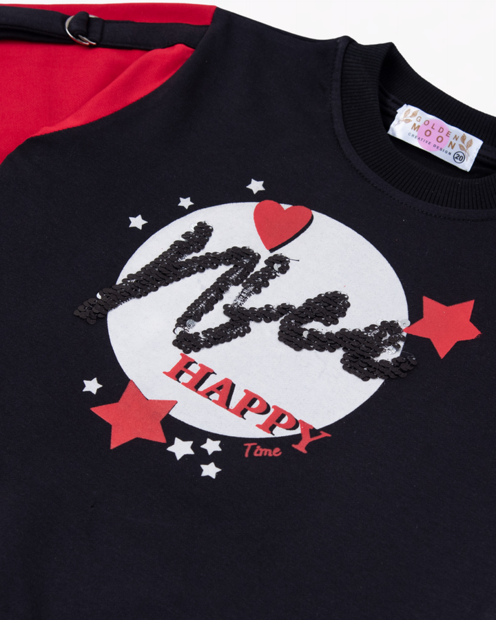 Girl Need Happy Black Crewneck Sweatshirt